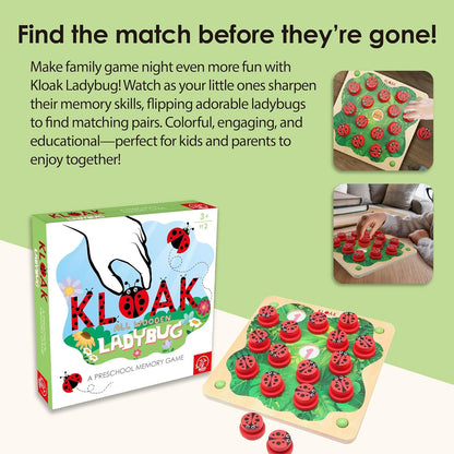 ROO GAMES LADY BUG KLOAK- Wooden Memory Game for Kids - Montessori-Inspired Toddler Toys for 3 Year Old Girl Gifts - Boosts Memory & Focus - Bright Ladybug Design - Eco-Friendly Kids Games