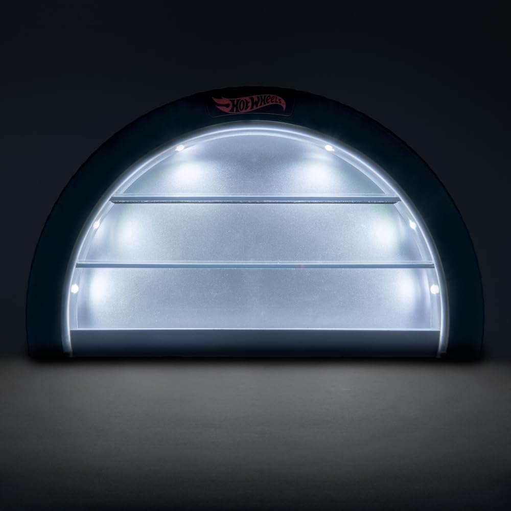 Hot Wheels Display Case Light - Officially Licensed Mattel Merchandise, Light Up Case Holds 8 Cars, Wheel Shaped Wall Moutable or Freestanding, Gift for Collectors