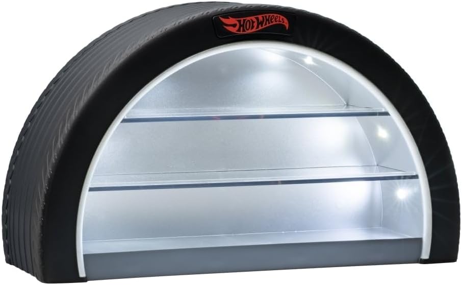 Hot Wheels Display Case Light - Officially Licensed Mattel Merchandise, Light Up Case Holds 8 Cars, Wheel Shaped Wall Moutable or Freestanding, Gift for Collectors