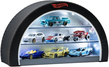 Hot Wheels Display Case Light - Officially Licensed Mattel Merchandise, Light Up Case Holds 8 Cars, Wheel Shaped Wall Moutable or Freestanding, Gift for Collectors