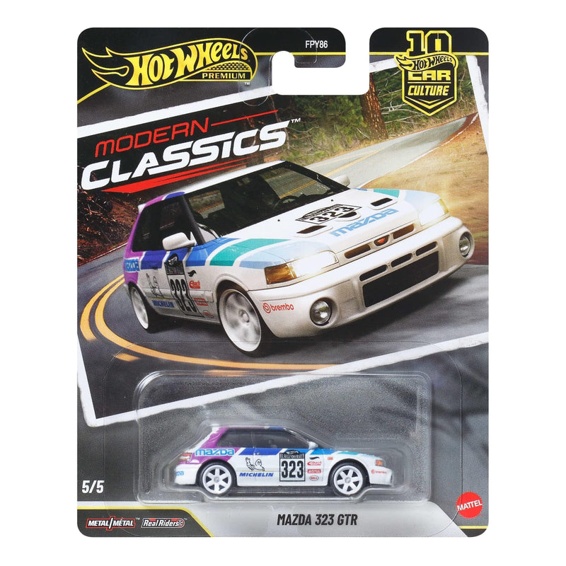 Hot Wheels Mazda 323 GTR Car Culture Vehicle, Premium 1:64 Scale Die-Cast Toy Car with Real Riders Tires & Metal/Metal Body & Chassis, JKF17