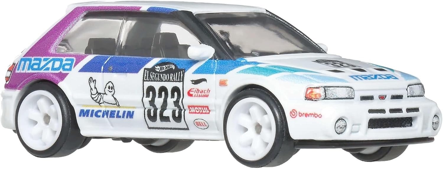 Hot Wheels Mazda 323 GTR Car Culture Vehicle, Premium 1:64 Scale Die-Cast Toy Car with Real Riders Tires & Metal/Metal Body & Chassis, JKF17