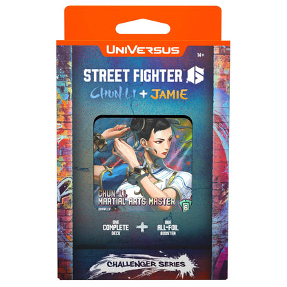 UniVersus: Street Fighter 6: Challenger Series - Chun-Li & Jamie - Deck Building Card Game, Ready to Play Character Deck, 6 Foil-Alt Art Booster Cards
