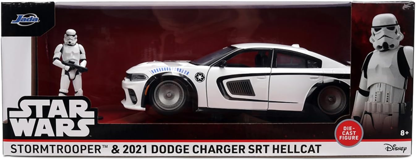 Jada Toys - Star Wars 2021 Dodge Charger SRT Hellcat 1:24 con Personaggio, modellino Auto Die-Cast, 9336478314R00, +3 Anni
