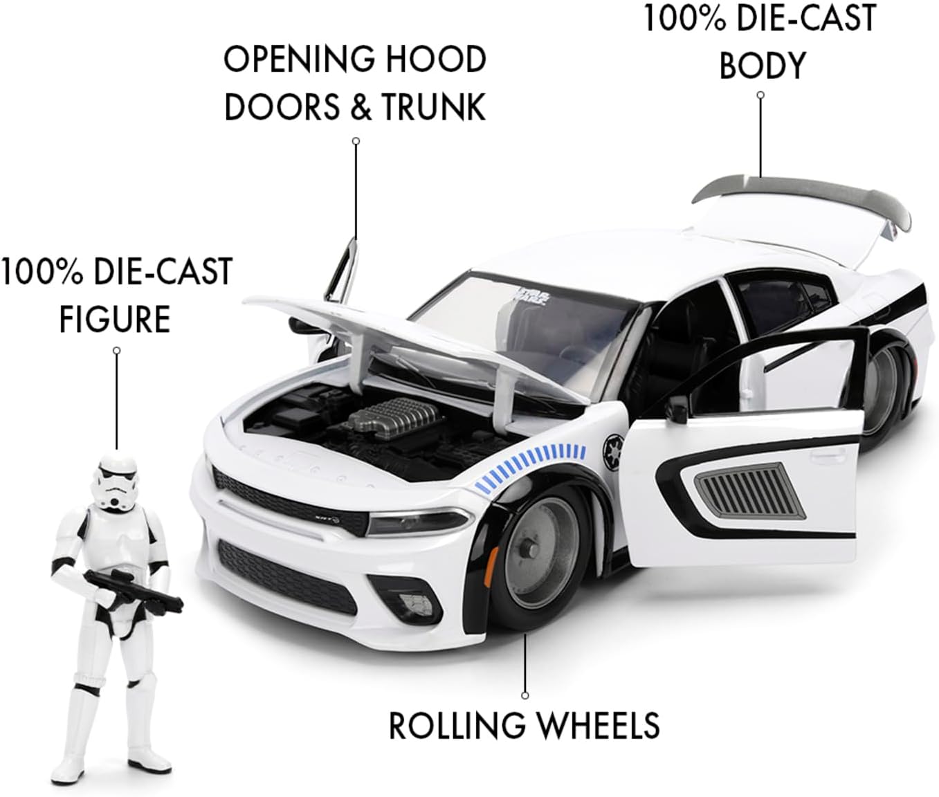 Jada Toys - Star Wars 2021 Dodge Charger SRT Hellcat 1:24 con Personaggio, modellino Auto Die-Cast, 9336478314R00, +3 Anni