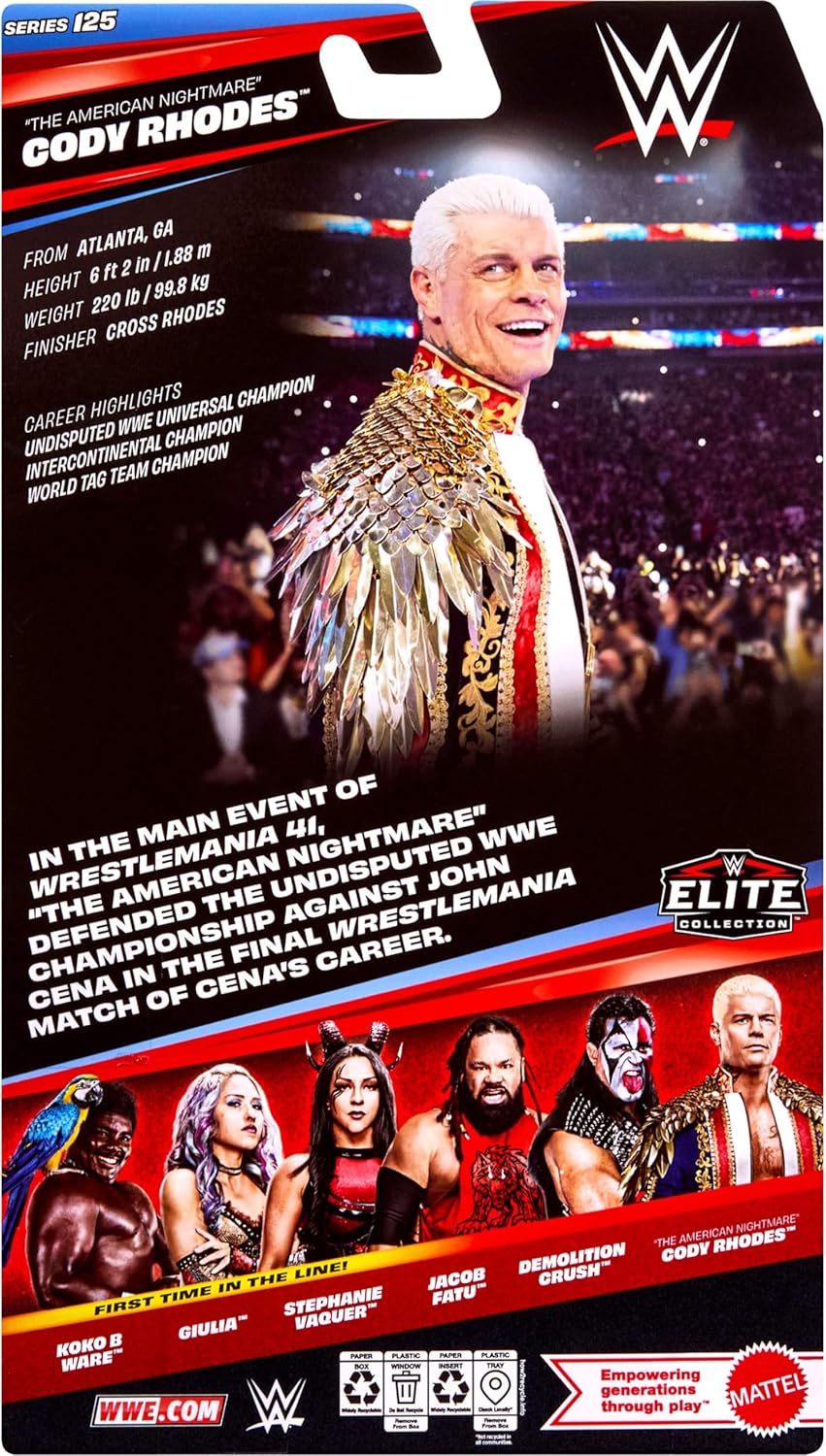 Mattel WWE Elite Action Figure & Accessories, Series #125 Set, 6-inch Collectible Cody Rhodes with 25 Articulation Points & Swappable Hands