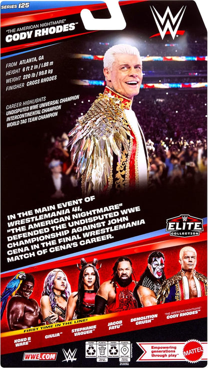 Mattel WWE Elite Action Figure & Accessories, Series #125 Set, 6-inch Collectible Cody Rhodes with 25 Articulation Points & Swappable Hands