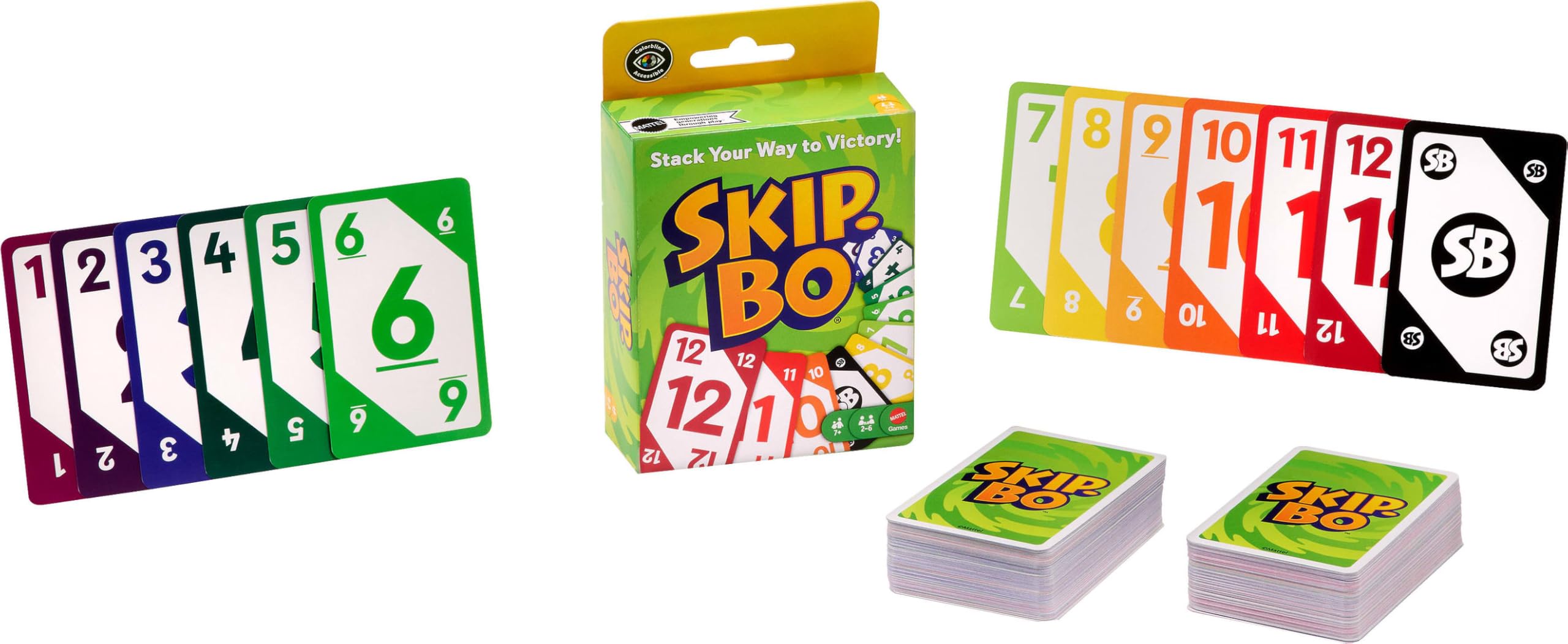 Mattel Games Skip-Bo Card Game – Easy Family Card Game for Kids & Adults, Colour Blind Accessible, UNO Alternative, Travel Game, 2–6 Players, Ages 7+, JMM20