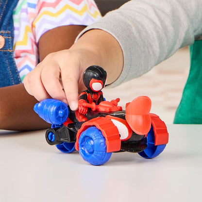 Marvel Spidey and His Amazing Friends Miles 'Spin' Morales Techno-Racer Toy Vehicle with 7.6-cm (3 inch) Action Figure, Accessory, Super Hero Toys, Ages 3+