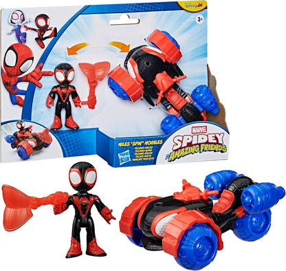 Marvel Spidey and His Amazing Friends Miles 'Spin' Morales Techno-Racer Toy Vehicle with 7.6-cm (3 inch) Action Figure, Accessory, Super Hero Toys, Ages 3+