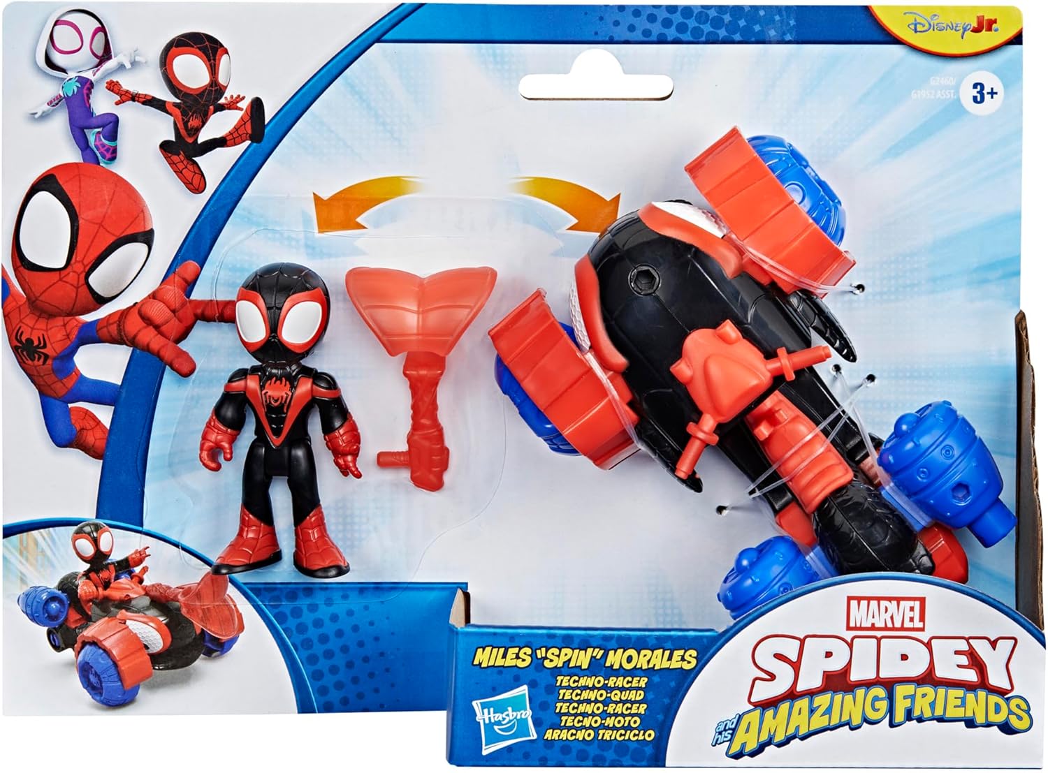 Marvel Spidey and His Amazing Friends Miles 'Spin' Morales Techno-Racer Toy Vehicle with 7.6-cm (3 inch) Action Figure, Accessory, Super Hero Toys, Ages 3+