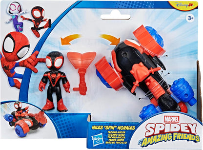 Marvel Spidey and His Amazing Friends Miles 'Spin' Morales Techno-Racer Toy Vehicle with 7.6-cm (3 inch) Action Figure, Accessory, Super Hero Toys, Ages 3+