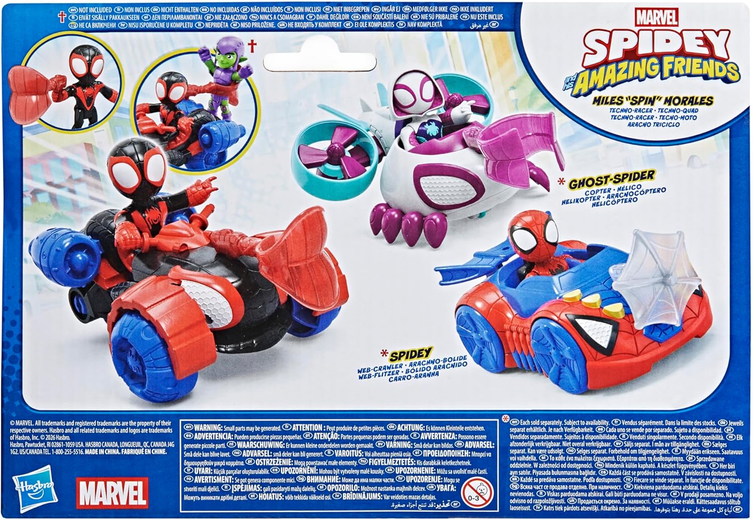 Marvel Spidey and His Amazing Friends Miles 'Spin' Morales Techno-Racer Toy Vehicle with 7.6-cm (3 inch) Action Figure, Accessory, Super Hero Toys, Ages 3+