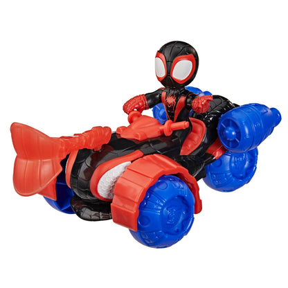 Marvel Spidey and His Amazing Friends Miles 'Spin' Morales Techno-Racer Toy Vehicle with 7.6-cm (3 inch) Action Figure, Accessory, Super Hero Toys, Ages 3+