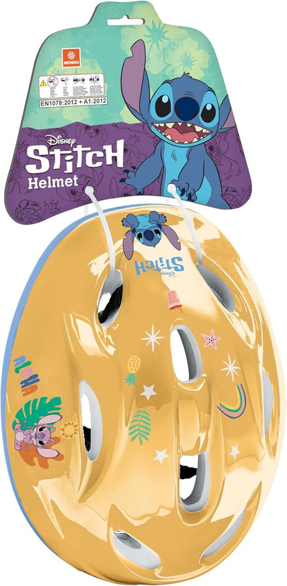 Mondo Toys Stitch Protective Helmet – Adjustable 52–56 cm Safety Helmet for Bicycles, Scooters & Skateboards – Disney Stitch Design for Kids (Model 28748, Yellow/Light Blue, Size M