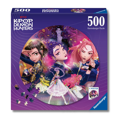 Ravensburger Puzzle 500 Pezzi KPop Demon Hunters – Puzzle Adulti +14 anni, 52 x 52 cm, Puzzle per Adulti Rotondo KPop, Poster Incluso, Idee Regalo