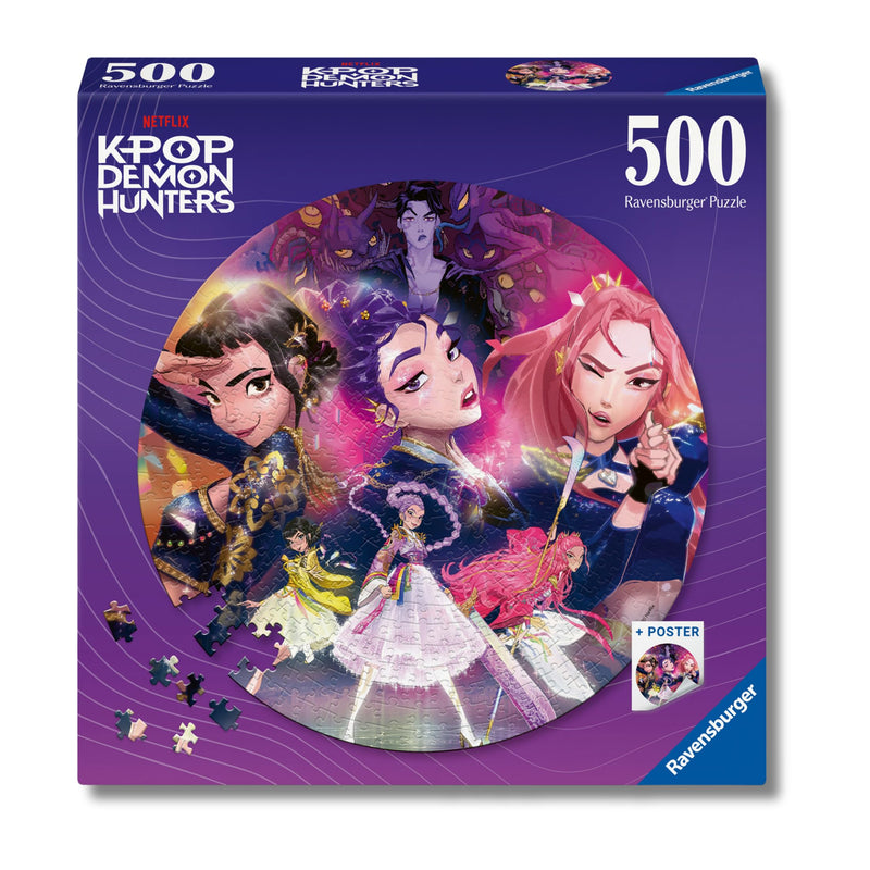 Ravensburger Puzzle 500 Pezzi KPop Demon Hunters – Puzzle Adulti +14 anni, 52 x 52 cm, Puzzle per Adulti Rotondo KPop, Poster Incluso, Idee Regalo