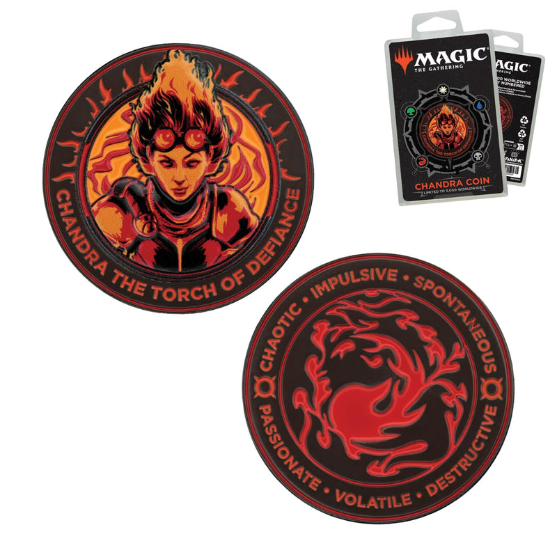 FaNaTtik Pièce de collection Magic : The Gathering Chandra – Licence officielle et édition limitée (5000), jeton de collection en métal Torche de Défiance