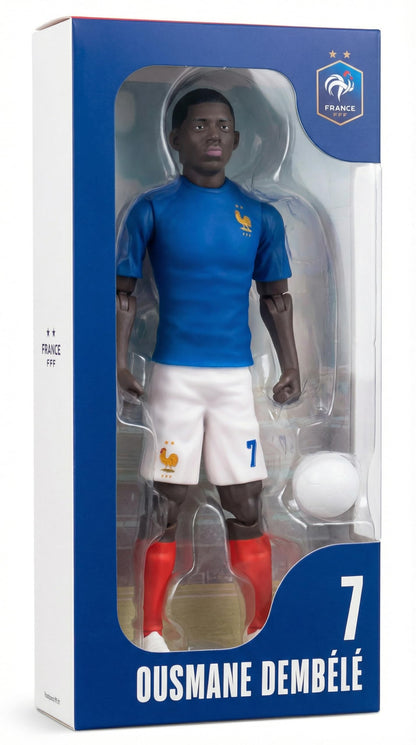 Megableu - FFF Demblé No. 7-20 cm - Large Realistic & Articulated Football Figure with 10 Points - Officially Licensed Product of the French Team - Football Toy with Ball