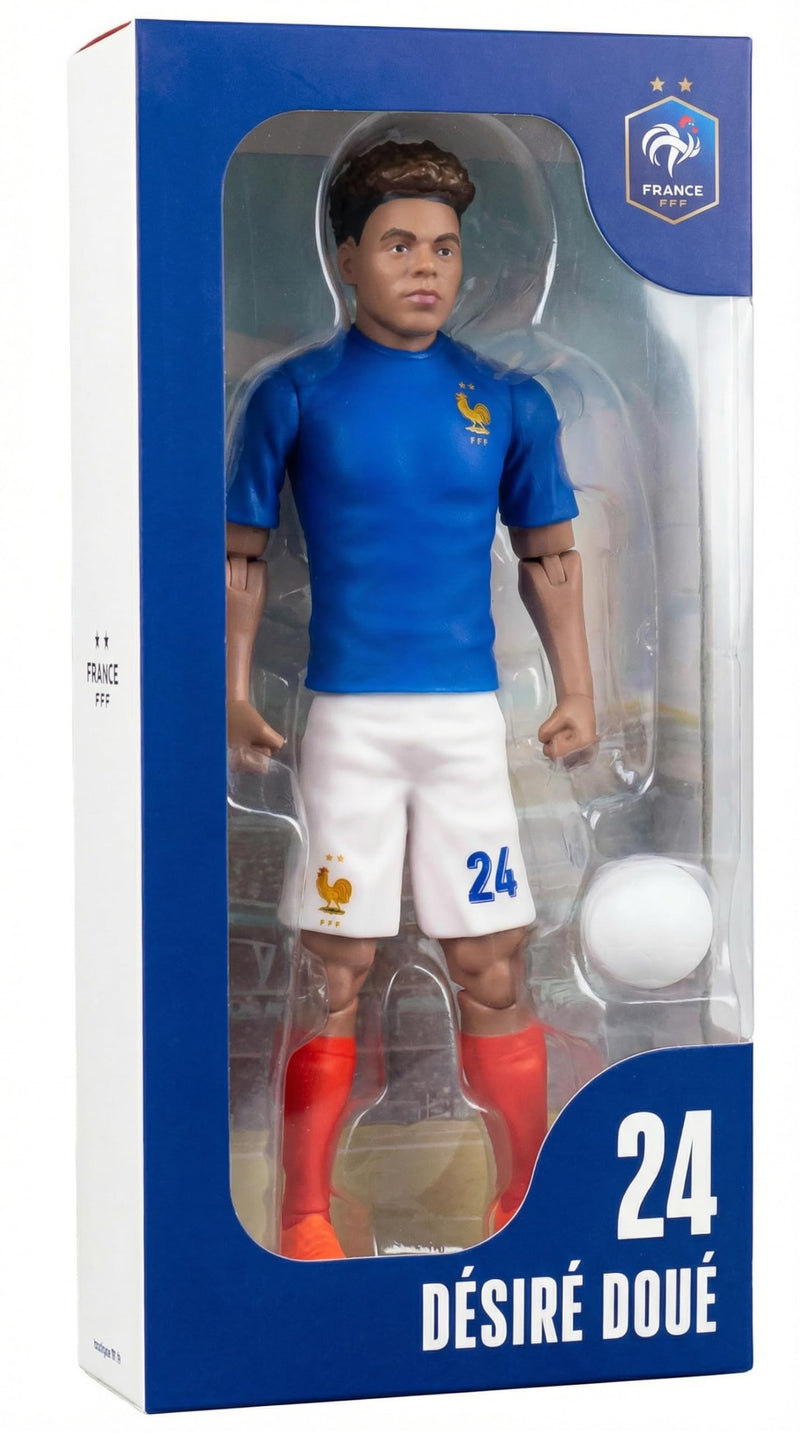 Megableu - FFF Gifted No. 24 - 20 cm - Large Realistic & Articulated Football Figure with 10 Points - Officially Licensed Product of the French Team - Football Toy with Ball