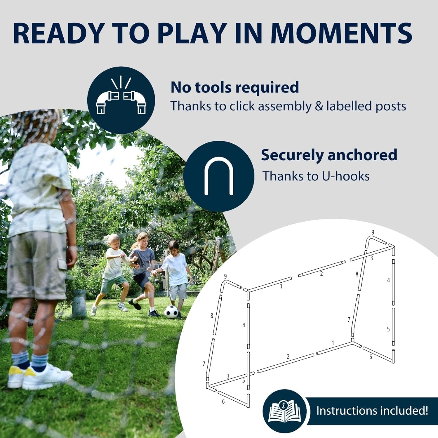 HUDORA Voetbaldoel Pro Tect Advanced – outdoor voetbaldoel met net en weerbestendige ommanteling voor kinderen/volwassenen – eenvoudige montage in de tuin – doelwand met rits- en klittenbandsluitingen