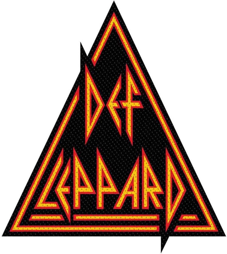 Def Leppard Rectangular Logo Cutout Patch, 100mm x 50mm, Polyester, Self Adhesive, Red, Yellow, Black, Official Merchandise
