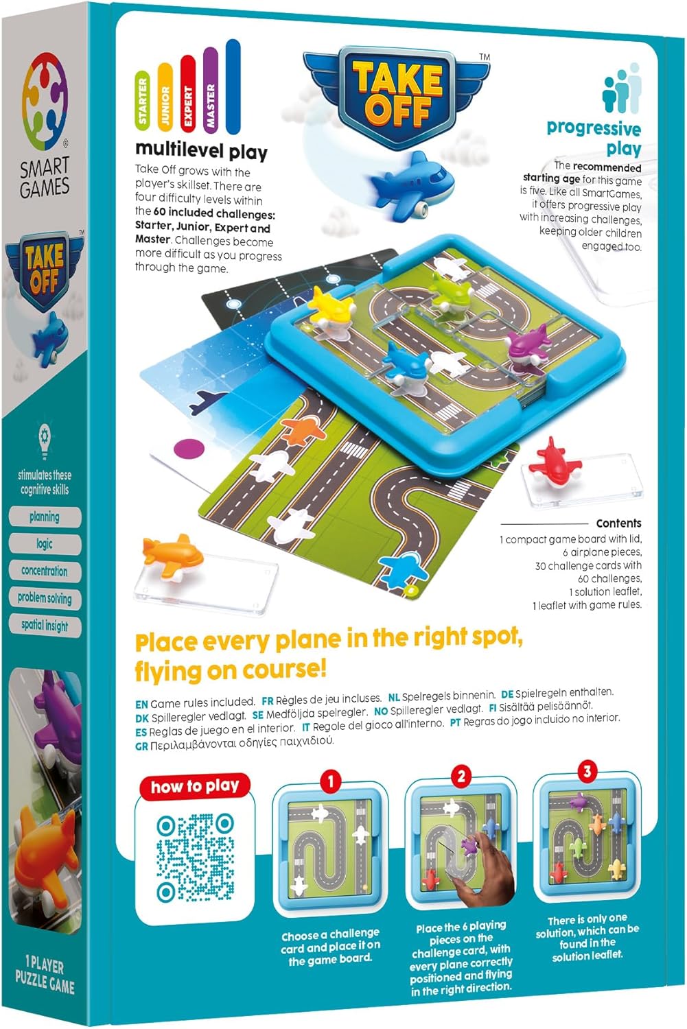 SmartGames - Take Off, Puzzlespiel für 1 Spieler mit 60 Herausforderungen, ab 5 Jahren