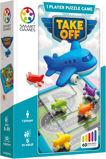 SmartGames - Take Off, Puzzlespiel für 1 Spieler mit 60 Herausforderungen, ab 5 Jahren