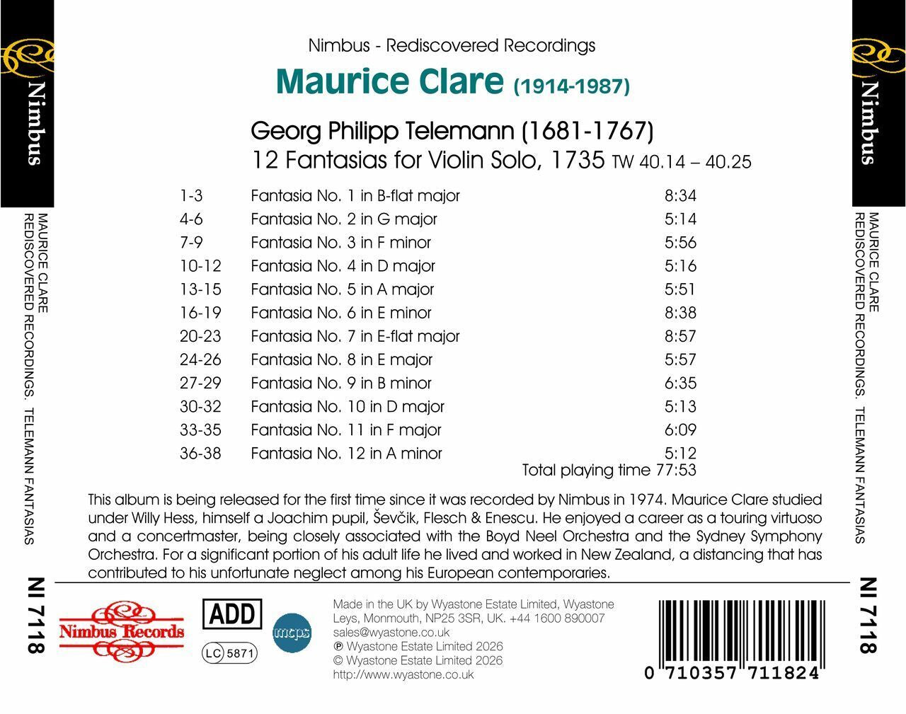 Maurice Clare: Nimbus Rediscovered Recordings