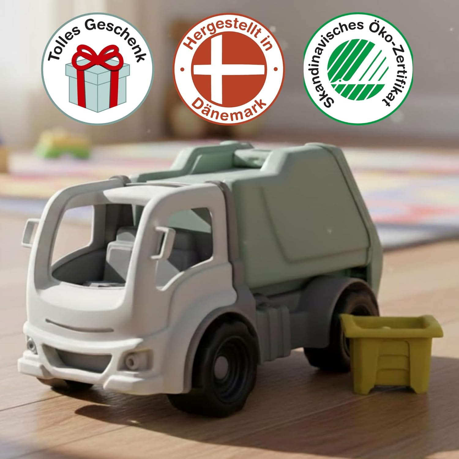 Dantoy Classic Rubbish Truck - Robust Children's Car with Removable Wheelie Bin - Sustainable Toy from Denmark with Nordic Ecolabel - Ideal for Sandpit & Indoor Use - From 3 Years