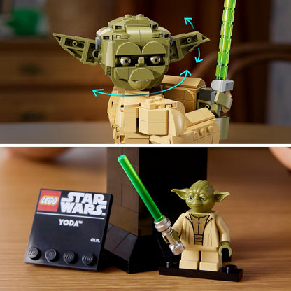 LEGO Star Wars 75438 Yoda Bust - Display Model Kit for Adults w/Green Lightsaber & Collectible Jedi Master Minifigure - DIY Shelf or Room Decor - Gift Idea for Attack of the Clones Fans
