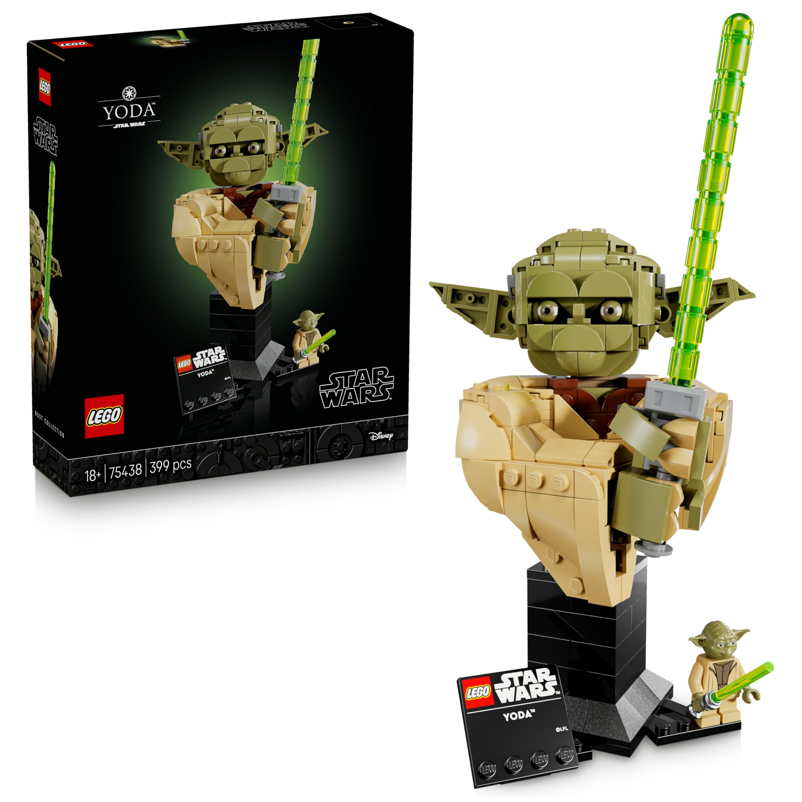 LEGO Star Wars 75438 Yoda Bust - Display Model Kit for Adults w/Green Lightsaber & Collectible Jedi Master Minifigure - DIY Shelf or Room Decor - Gift Idea for Attack of the Clones Fans