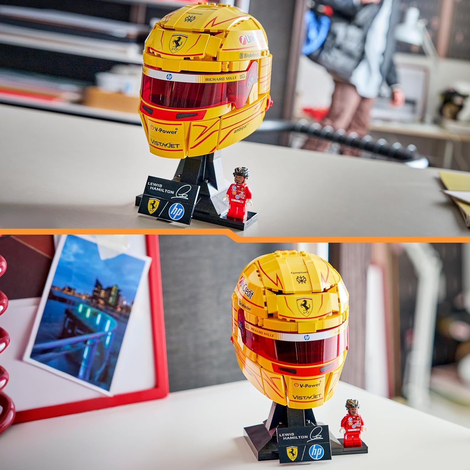 LEGO Editions Scuderia Ferrari HP Helm van Lewis Hamilton – F1 Auto Bouwpakket voor Kinderen met Verzamelbare Minifiguur – Displaymodel – Decoratie – Cadeau voor Jongens, Meisjes en Fans 43022