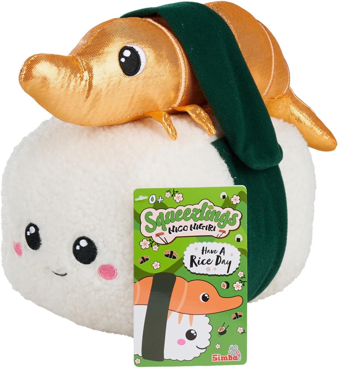 Simba Squeezlings Niko Nigiri - Peluche di sushi super morbido (20 cm) con granchio e riso rimovibili, morbido giocattolo in tessuto per neonati e fan a partire da 0 mesi