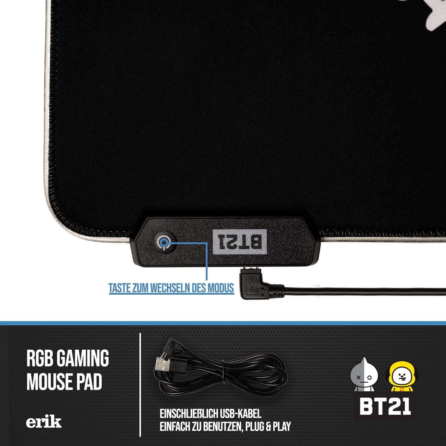 Grupo Erik: Tappetino Mouse XXL BT21 | Tappetino Mouse 900x400, Tappetino RGB LED con 14 effetti luce e cavo USB, base antiscivolo, 100% waterproof, Tappetino Gaming LED, Bt21 Led Xxl Mouse Mat 90 X 40 Cm, Grupo Erik - Tapis de Souris XXL RGB BT21 | Tapis