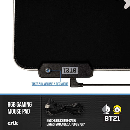 Grupo Erik: Tappetino Mouse XXL BT21 | Tappetino Mouse 900x400, Tappetino RGB LED con 14 effetti luce e cavo USB, base antiscivolo, 100% waterproof, Tappetino Gaming LED, Bt21 Led Xxl Mouse Mat 90 X 40 Cm, Grupo Erik - Tapis de Souris XXL RGB BT21 | Tapis