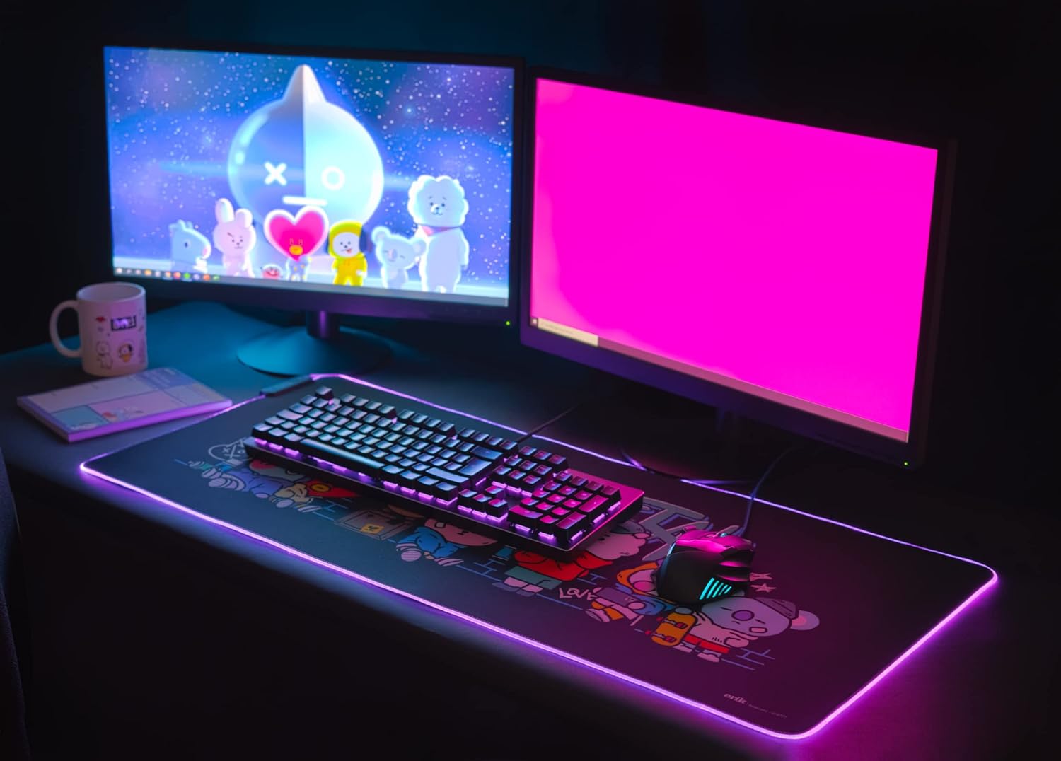 Grupo Erik: Tappetino Mouse XXL BT21 | Tappetino Mouse 900x400, Tappetino RGB LED con 14 effetti luce e cavo USB, base antiscivolo, 100% waterproof, Tappetino Gaming LED, Bt21 Led Xxl Mouse Mat 90 X 40 Cm, Grupo Erik - Tapis de Souris XXL RGB BT21 | Tapis