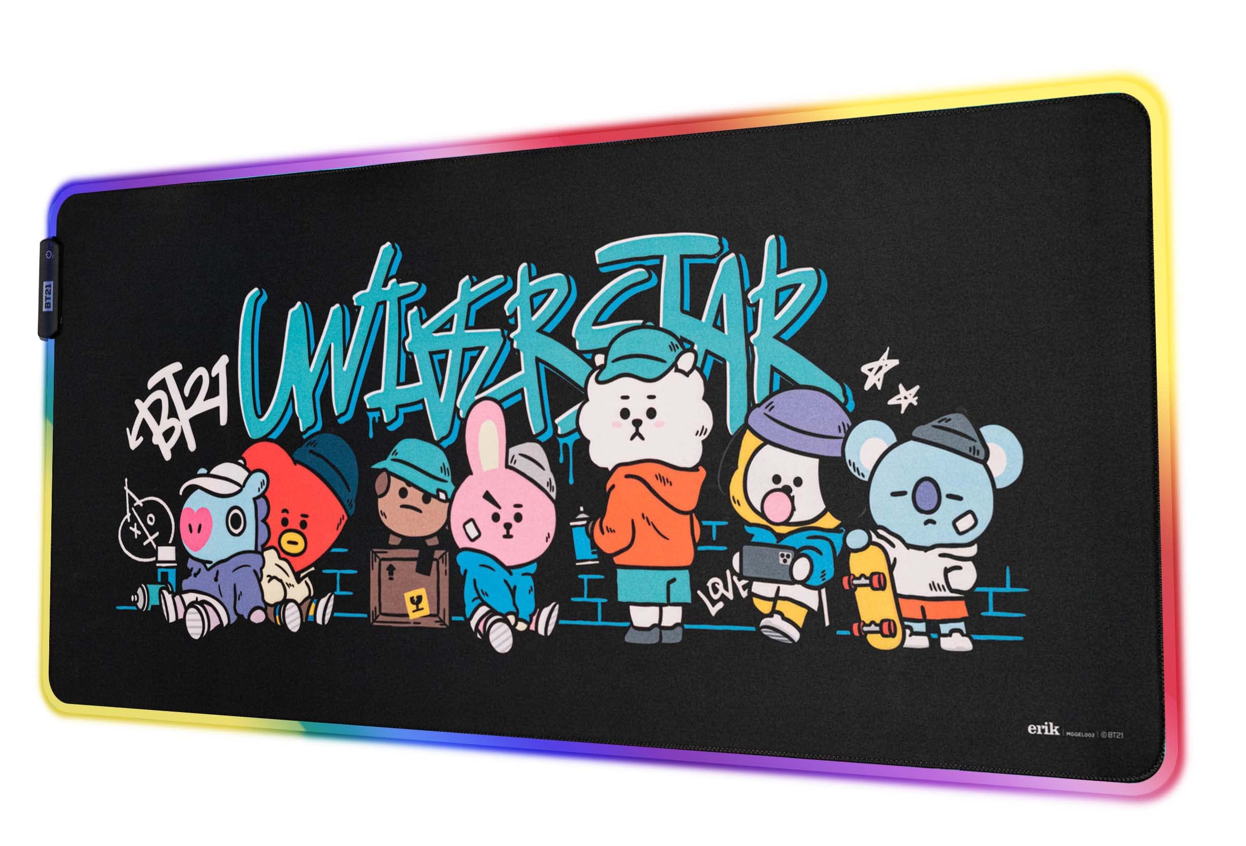 Grupo Erik: Tappetino Mouse XXL BT21 | Tappetino Mouse 900x400, Tappetino RGB LED con 14 effetti luce e cavo USB, base antiscivolo, 100% waterproof, Tappetino Gaming LED, Bt21 Led Xxl Mouse Mat 90 X 40 Cm, Grupo Erik - Tapis de Souris XXL RGB BT21 | Tapis