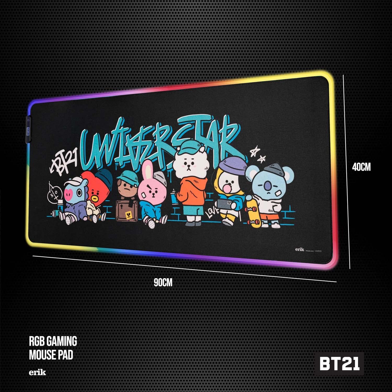 Grupo Erik: Tappetino Mouse XXL BT21 | Tappetino Mouse 900x400, Tappetino RGB LED con 14 effetti luce e cavo USB, base antiscivolo, 100% waterproof, Tappetino Gaming LED, Bt21 Led Xxl Mouse Mat 90 X 40 Cm, Grupo Erik - Tapis de Souris XXL RGB BT21 | Tapis