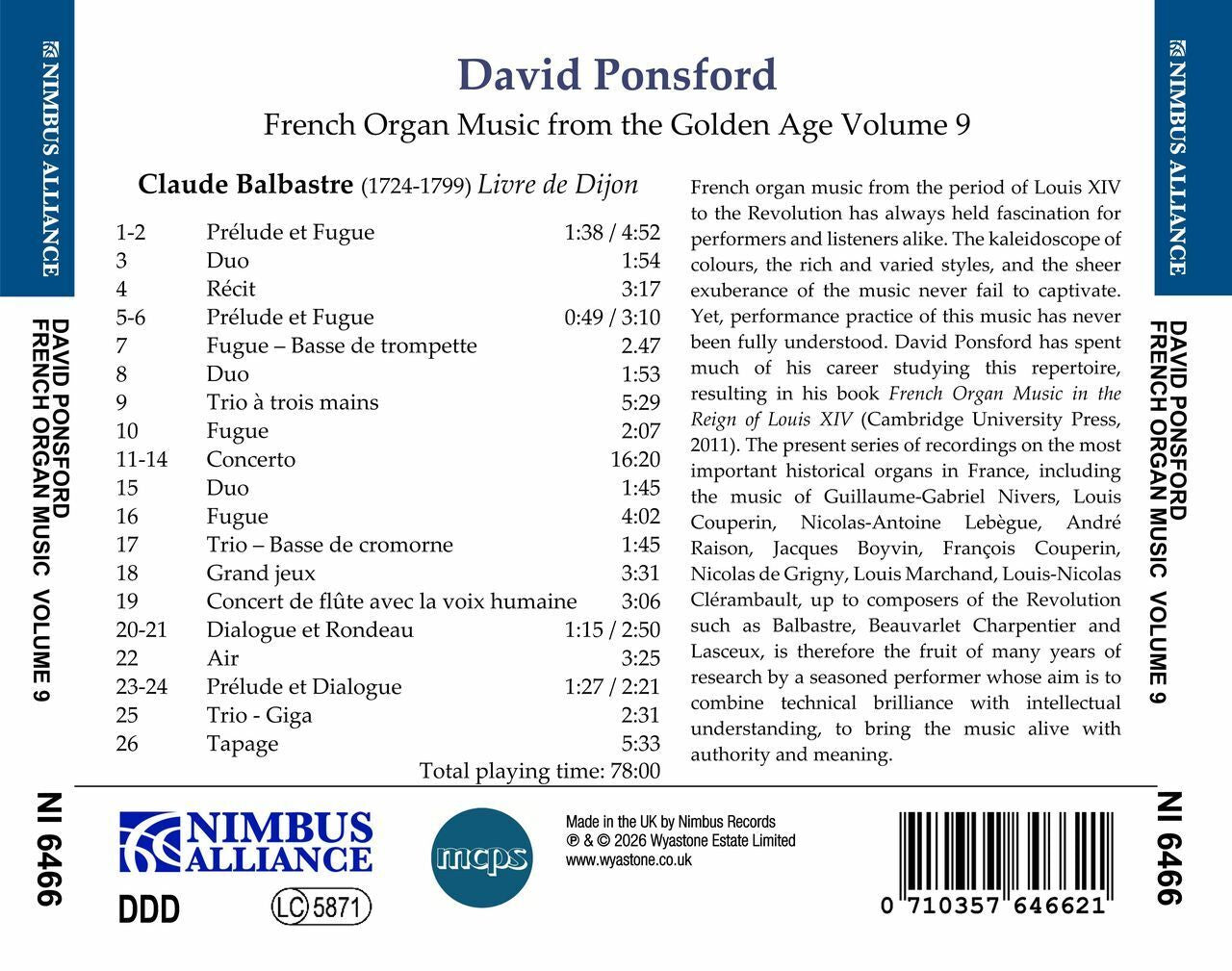 David Ponsford: French Organ Music from the Golden Age, Volume 9