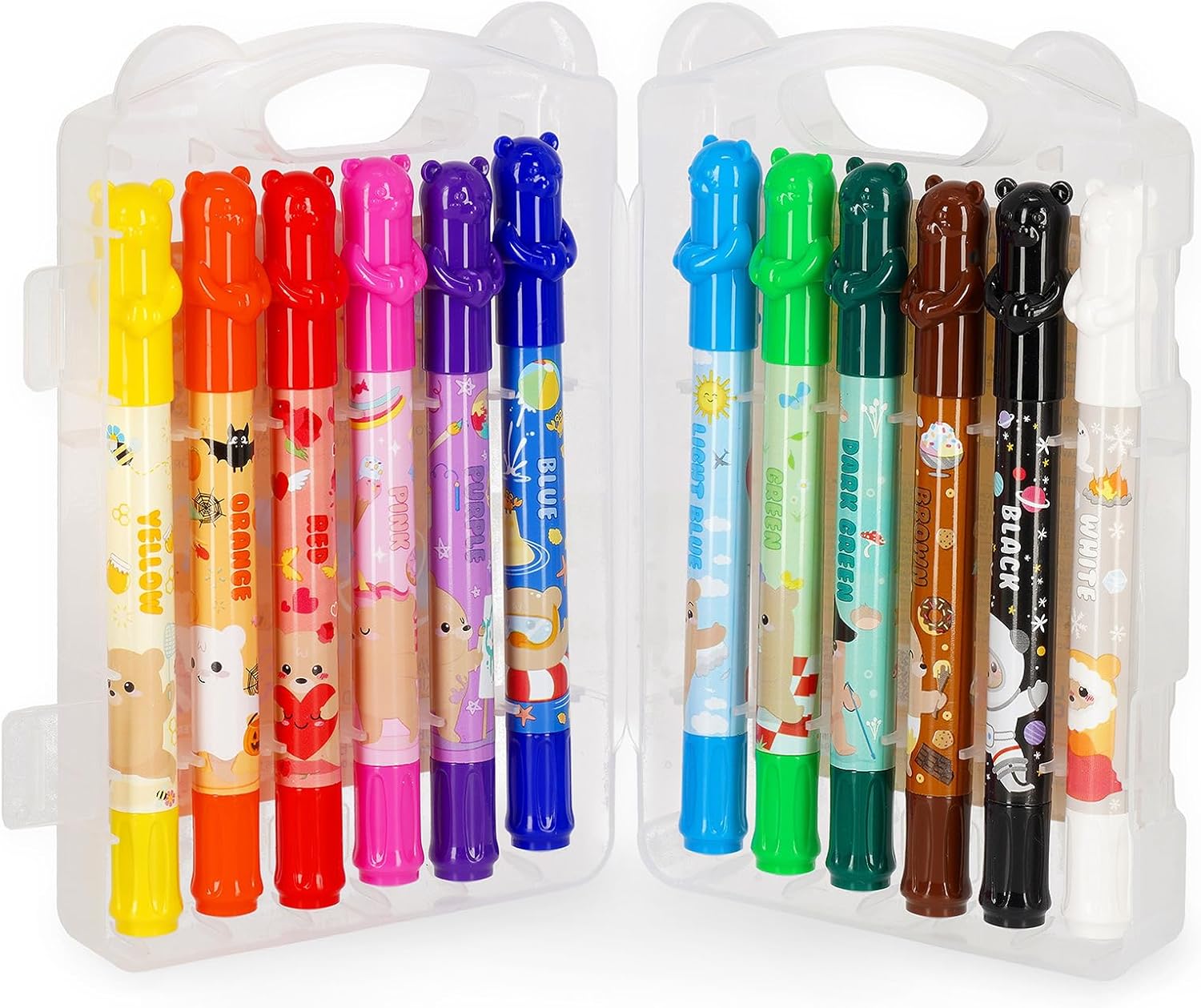 Legami - Set of 12 Teddy Friends Wax Crayons, Rotating, Soft Lines and Intense Colours, Washable, 8 mm Tip, Non Sharpening, 1.5 x 13.3 x 1.8 cm