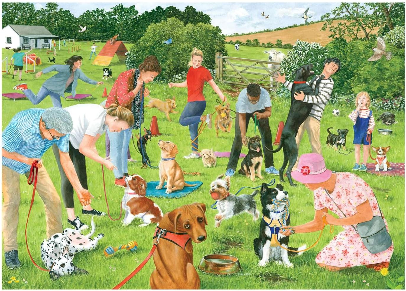 The House of Puzzles | Puppy School 500 Piece Jigsaw Puzzle for Adults & Kids | Features Artwork by Tracy Hall | Animals and Wildlife Theme | Sustainably Made FSC Certified Board