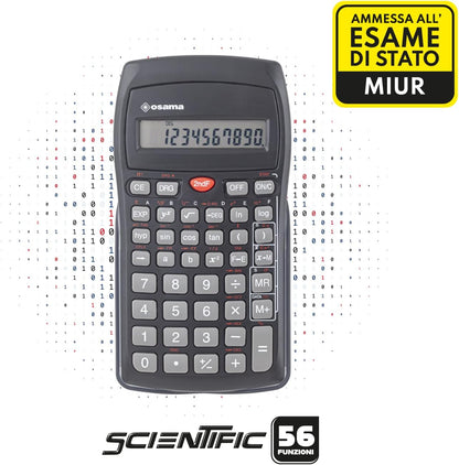 OSAMA - Calcolatrice Scientifica per Scuola, Università e Ufficio, con 56 Funzioni, 10 Cifre in Mantissa e 2 in Esponente con Custodia Rigida Scorrevole - Calcolatrice Professionale 9,6x2x16,3cm