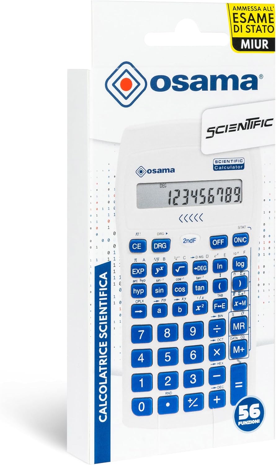 OSAMA - Calcolatrice Scientifica 56 Funzioni, 10 Cifre Mantissa e 2 Esponente, Cose per la Scuola con Custodia Scorrevole Valida per Esami di Stato - Materiale Scolastico per Back to School