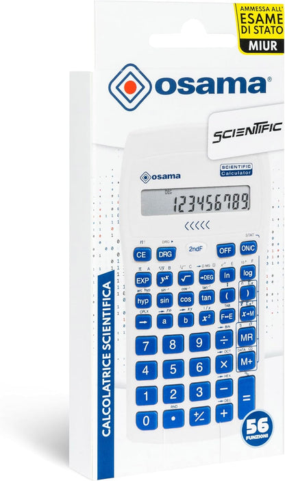 OSAMA - Calcolatrice Scientifica 56 Funzioni, 10 Cifre Mantissa e 2 Esponente, Cose per la Scuola con Custodia Scorrevole Valida per Esami di Stato - Materiale Scolastico per Back to School