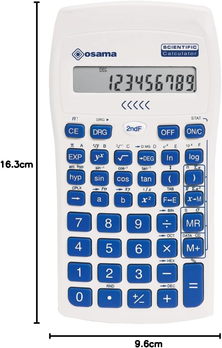 OSAMA - Calcolatrice Scientifica 56 Funzioni, 10 Cifre Mantissa e 2 Esponente, Cose per la Scuola con Custodia Scorrevole Valida per Esami di Stato - Materiale Scolastico per Back to School