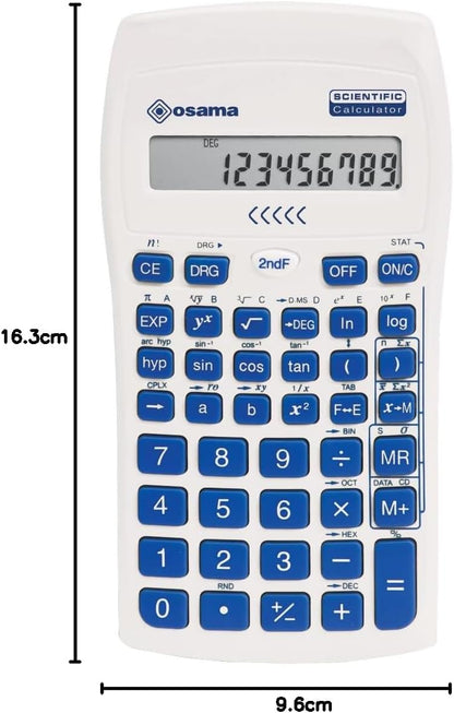 OSAMA - Calcolatrice Scientifica 56 Funzioni, 10 Cifre Mantissa e 2 Esponente, Cose per la Scuola con Custodia Scorrevole Valida per Esami di Stato - Materiale Scolastico per Back to School
