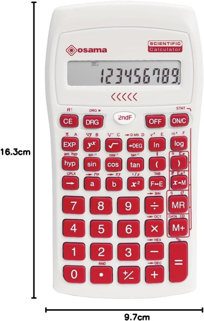 OSAMA - Calcolatrice Scientifica 56 Funzioni, 10 Cifre Mantissa e 2 Esponente, Cose per la Scuola con Custodia Scorrevole Valida per Esami di Stato - Materiale Scolastico per Back to School
