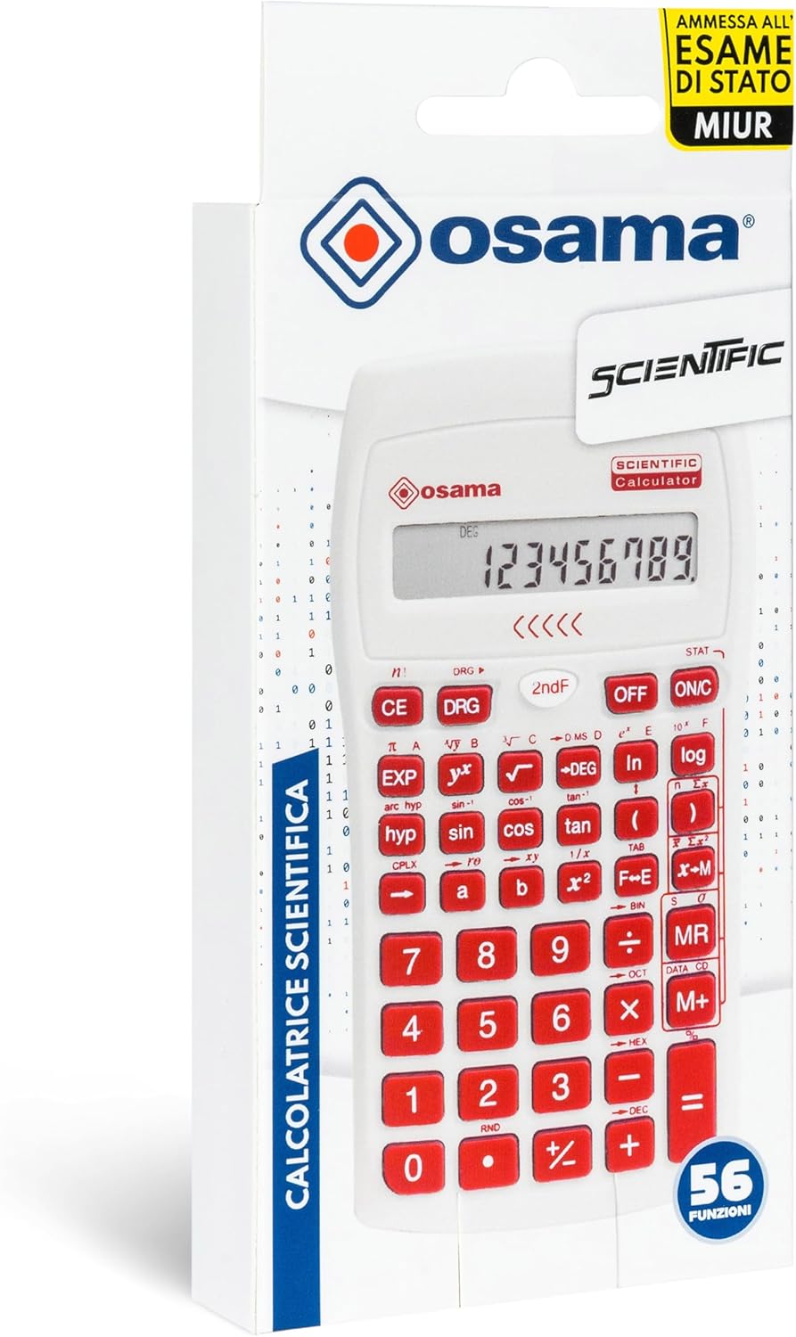 OSAMA - Calcolatrice Scientifica 56 Funzioni, 10 Cifre Mantissa e 2 Esponente, Cose per la Scuola con Custodia Scorrevole Valida per Esami di Stato - Materiale Scolastico per Back to School
