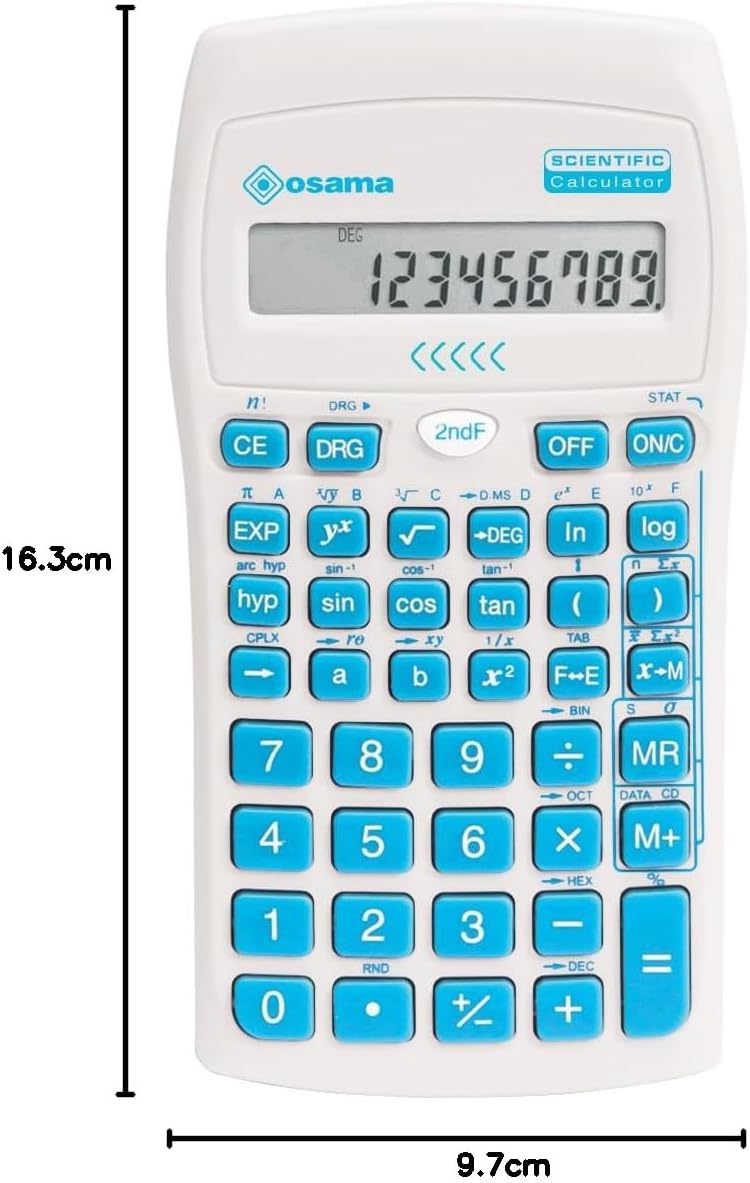 OSAMA - Calcolatrice Scientifica 56 Funzioni, 10 Cifre Mantissa e 2 Esponente, Cose per la Scuola con Custodia Scorrevole Valida per Esami di Stato - Materiale Scolastico per Back to School